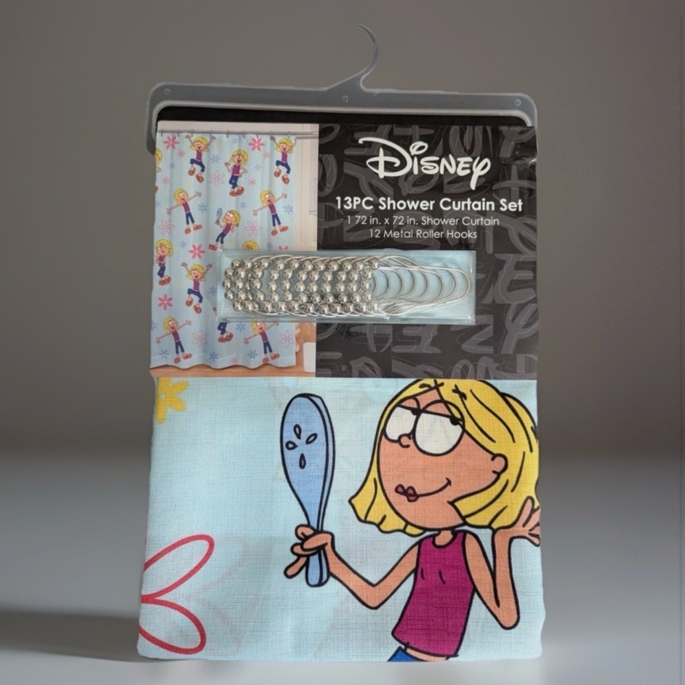 Lizzie McGuire ' Cartoon Shower Curtain Set Blue & Pink 13 piece 72x 72 inches